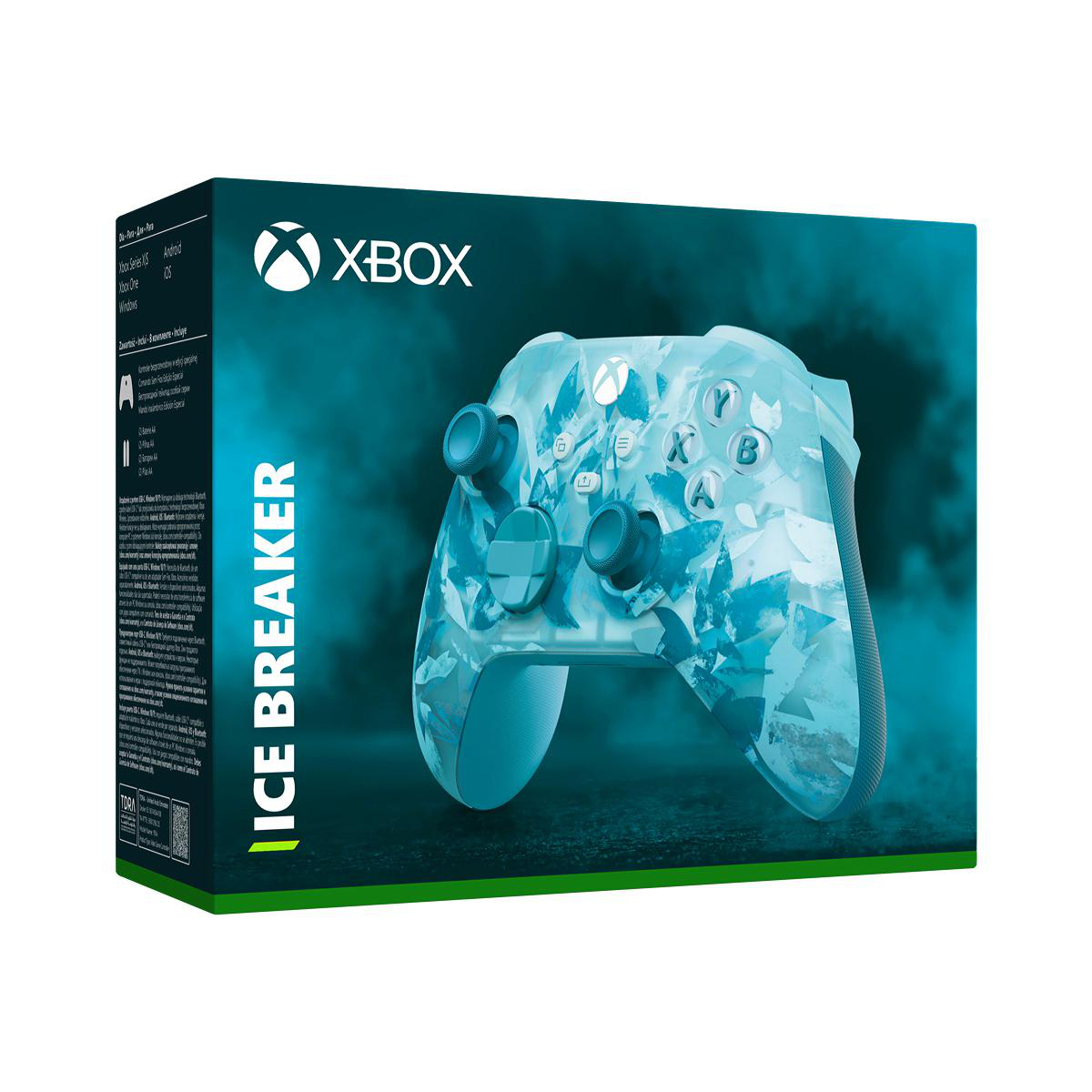 Eine Xbox-Controller-Box mit der Aufschrift 'ICE BREAKER'. Der Controller hat blau-weiße eisartige Muster. Das Xbox-Logo ist sichtbar.