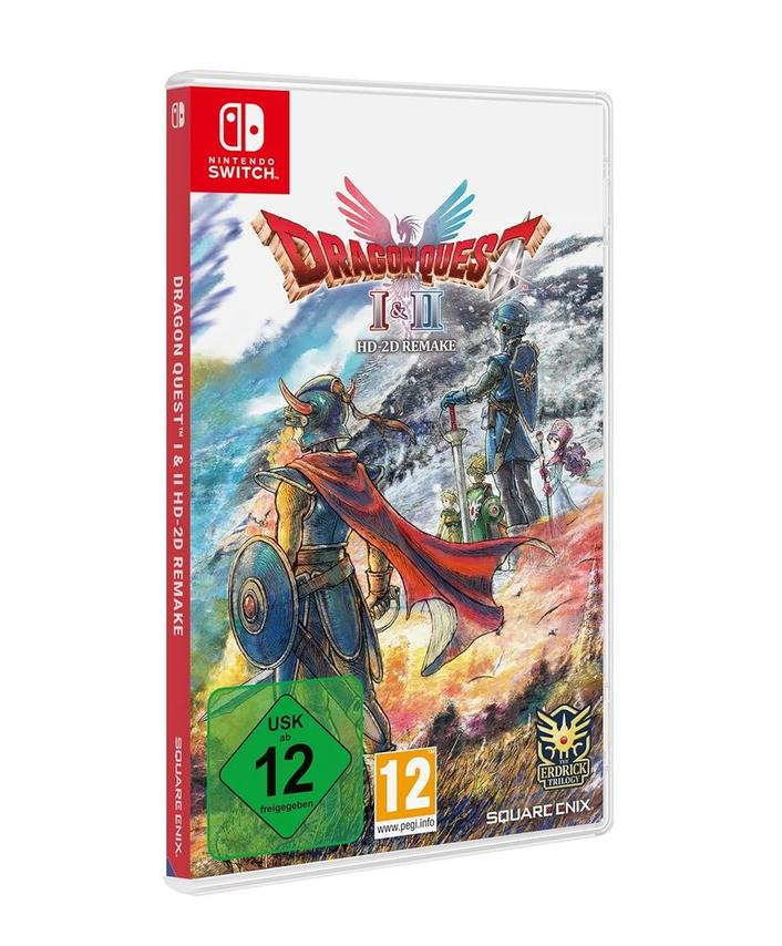 Dragon Quest I & II HD-2D Remake Spielcover. Enthält Charaktere, Logo und Nintendo Switch-Branding.