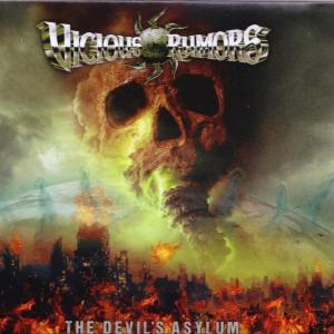 Albumcover: Schädel mit grünem Schein, brennende Stadt. Text: "Vicious Rumors" und "The Devil's Asylum".