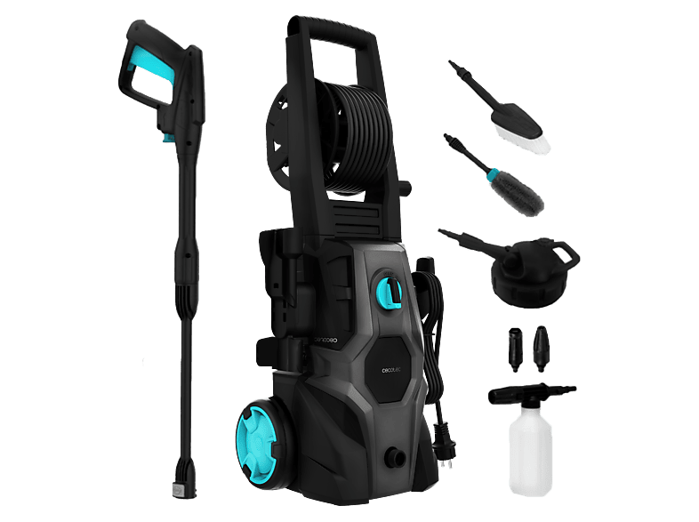 Hidrolimpiadora - Cecotec HydroBoost 2000 Car&Garden Pro, 150 bares, Bomba HardPump, Cepillo limpiador, Manguera 8m, Potencia 2000W, Negro