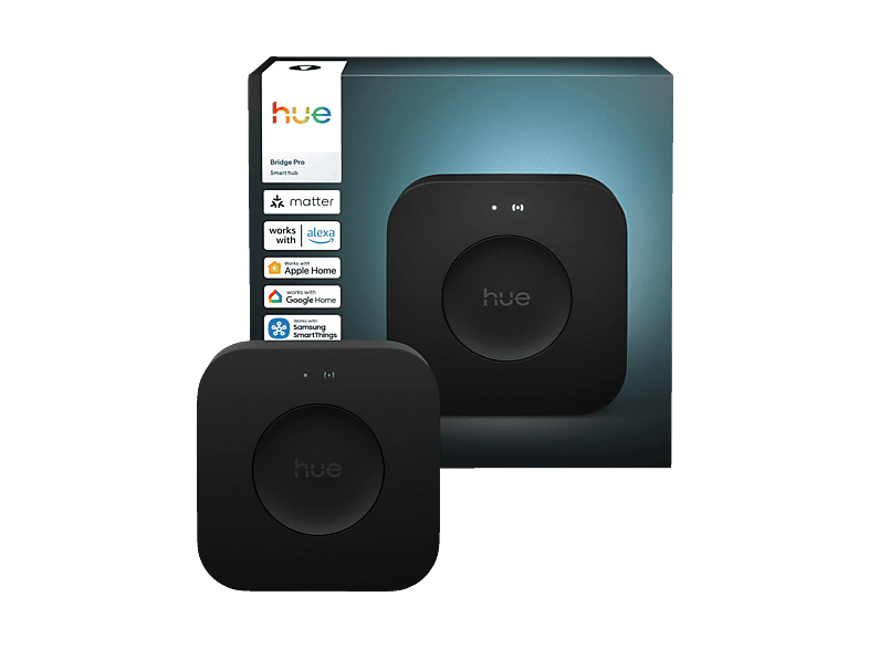 PHILIPS Hue Bridge Pro, Smarter Hub für Beleuchtung, Kabellos, Unterstützt 150+ Lampen und 50+ Zubehörteile, Bridge, Schwarz Kunststoff