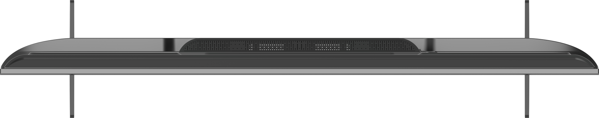 Szare, prostokątne urządzenie z perforowaną sekcją u góry, dolną półką i dwoma pionowymi wspornikami.