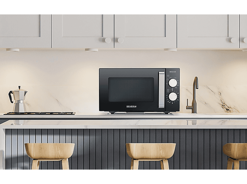 Severin MW7762 Mikrowelle mit Grill (990 Watt, Freistehend, 20 l, Schwarz / Edelstahl) — Foto 4 von 4