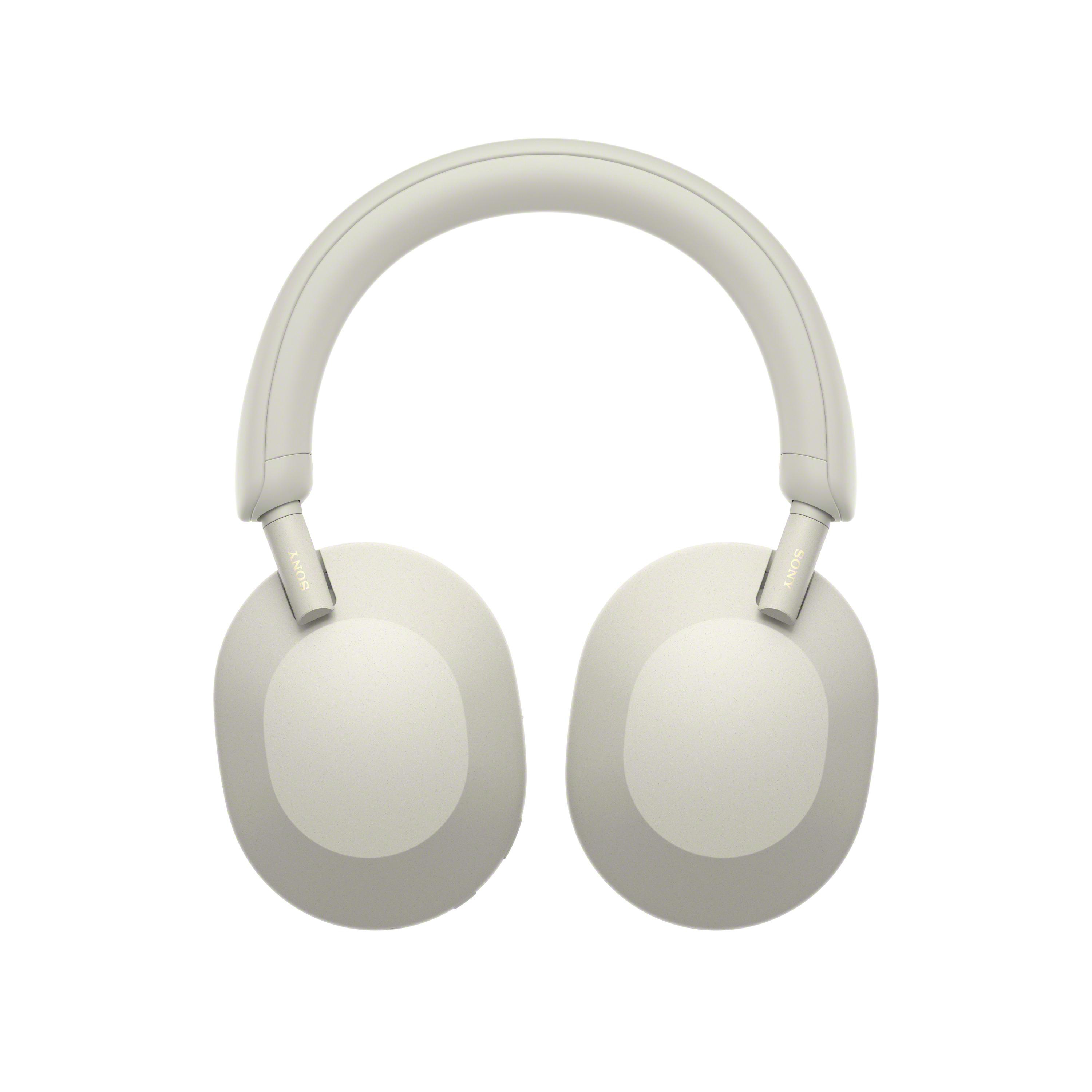 Ein hellbeige Sony-Kopfhörer-Set vor weißem Hintergrund. Die Kopfhörer sind Over-Ear-Stil.