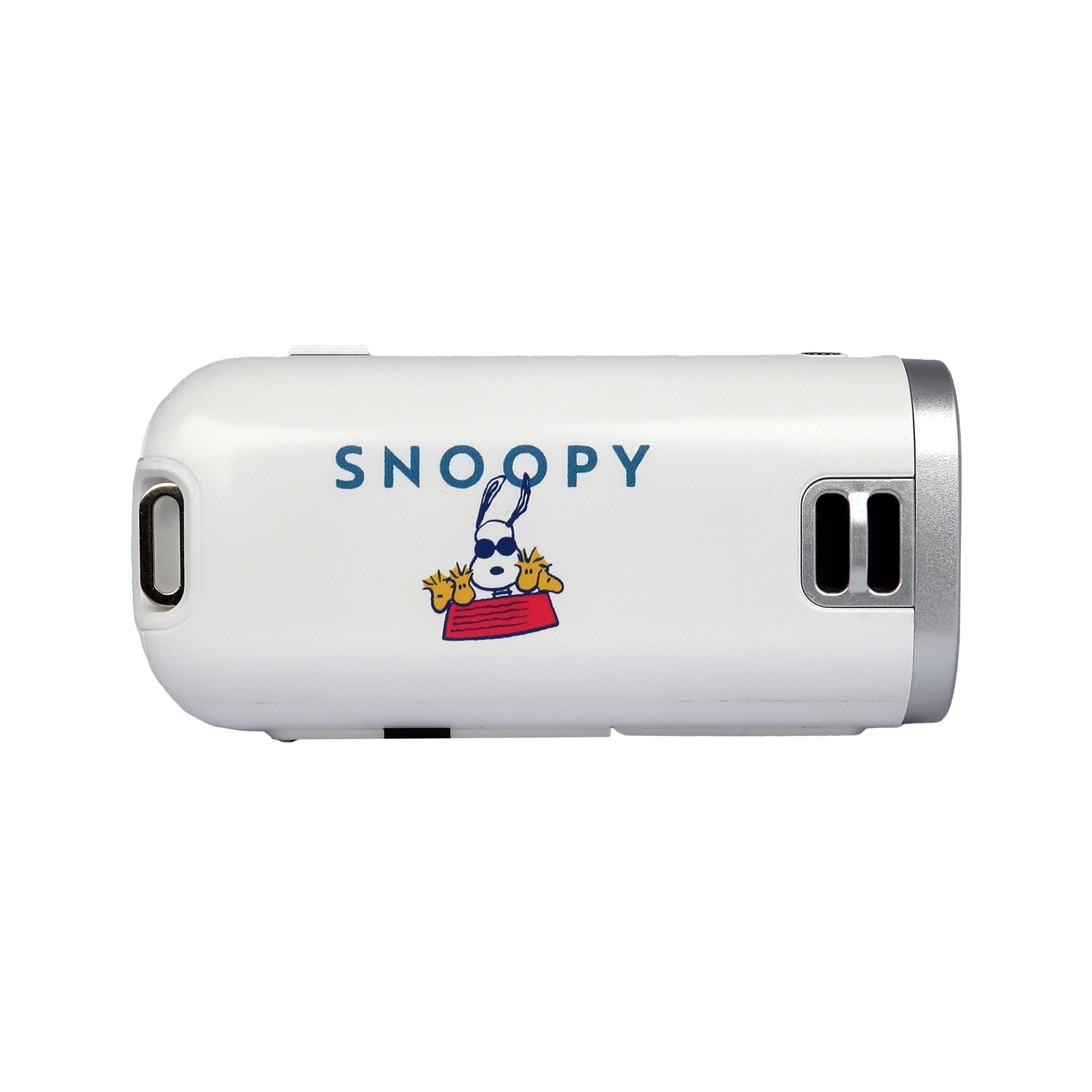A white device with 'SNOOPY' and a cartoon Snoopy wearing sunglasses. The device has a silver and black accent on the side.