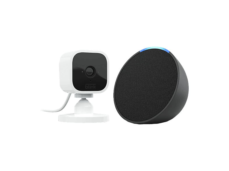 Altavoz inteligente - Amazon Bundle Blink Mini y Echo Pop, Vigilancia Full HD día noche, Control por Voz, Blanco/Negro