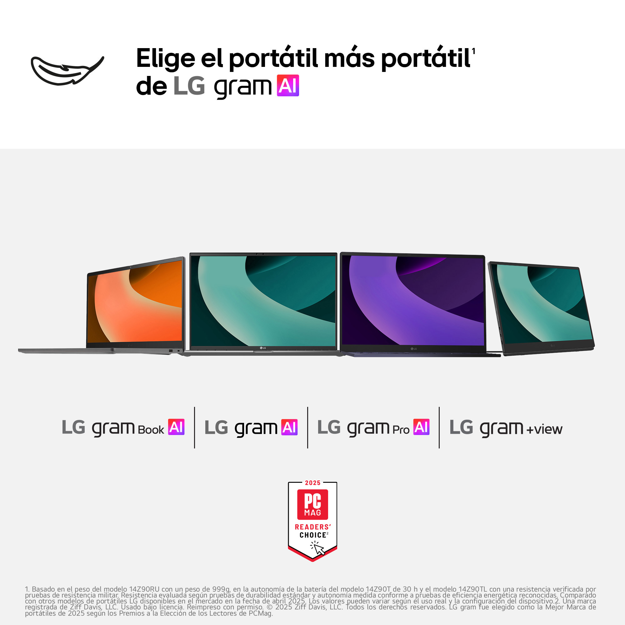 Elige el portátil más portátil de LG gram AI. 4 Portátiles LG de la gama GRAM