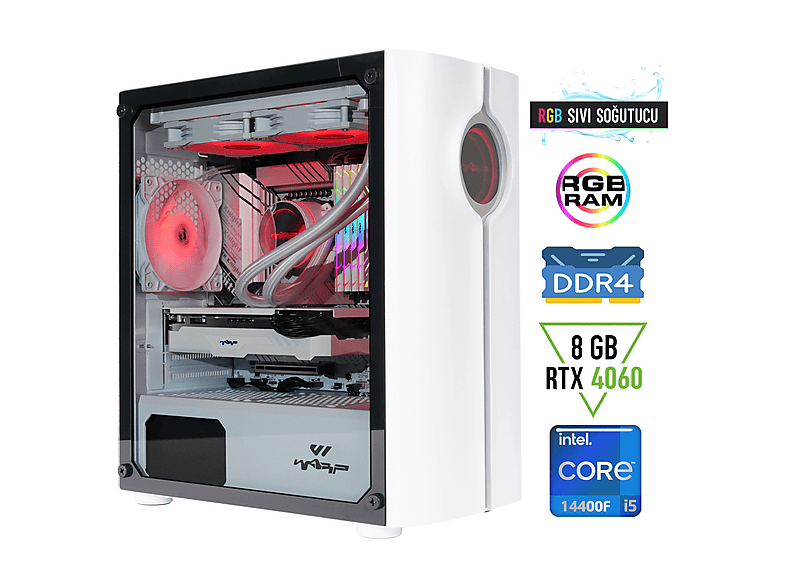 WARP Spectra/i5/14400FB760 Cooling/Asus RTX 4060 8GB/RGB/16GB RGB/512GB/650WFSP Powers/Freedos Gaming Desktop Bilgisayar