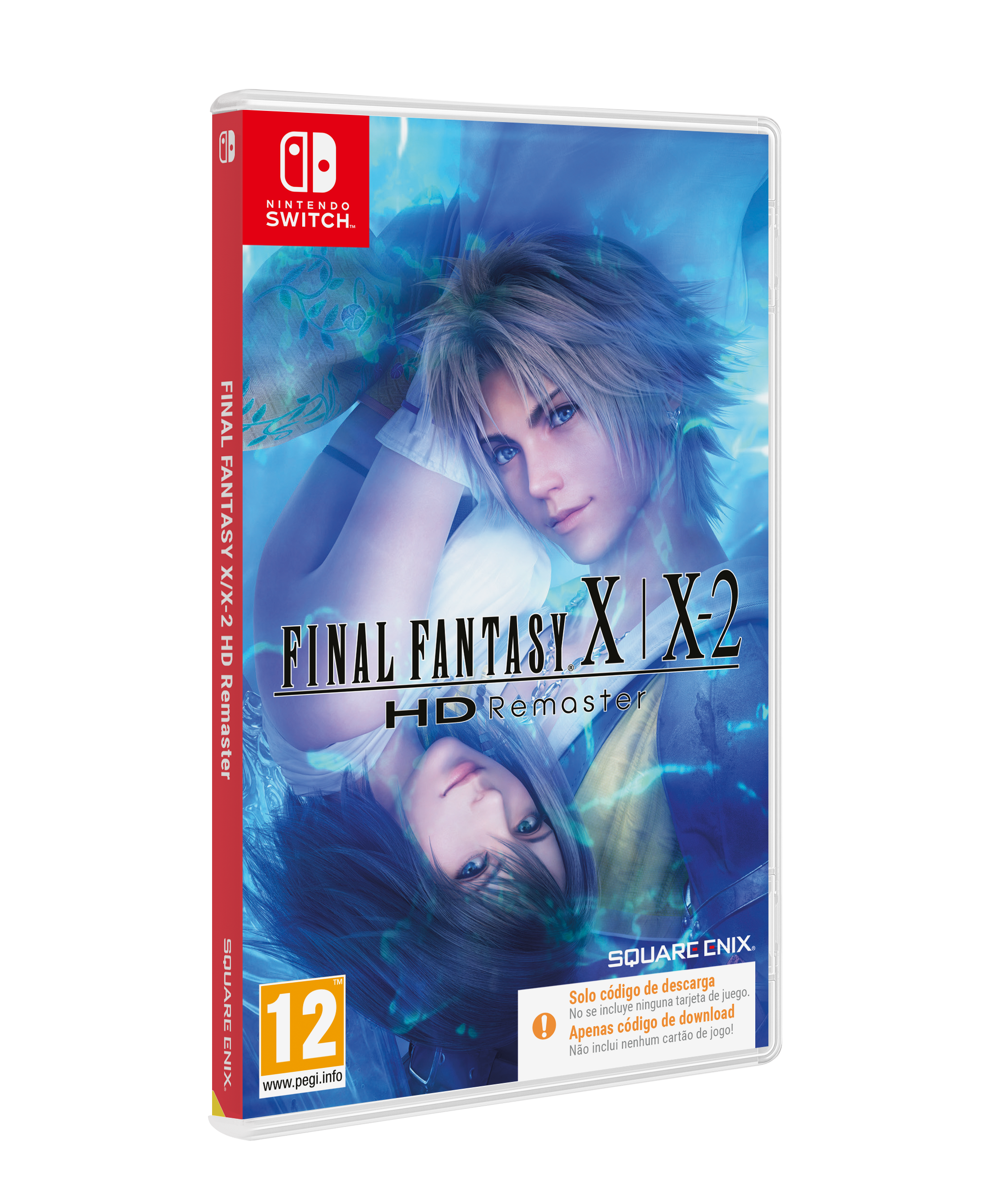 Caja del juego Final Fantasy X/X-2 HD Remaster en Nintendo Switch. Presenta dos personajes y el título del juego.