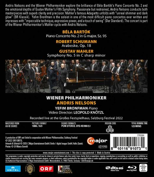 Konzertplakat. Andris Nelsons dirigiert die Wiener Philharmoniker. Enthält Kompositionen von Béla Bartók und Gustav Mahler.