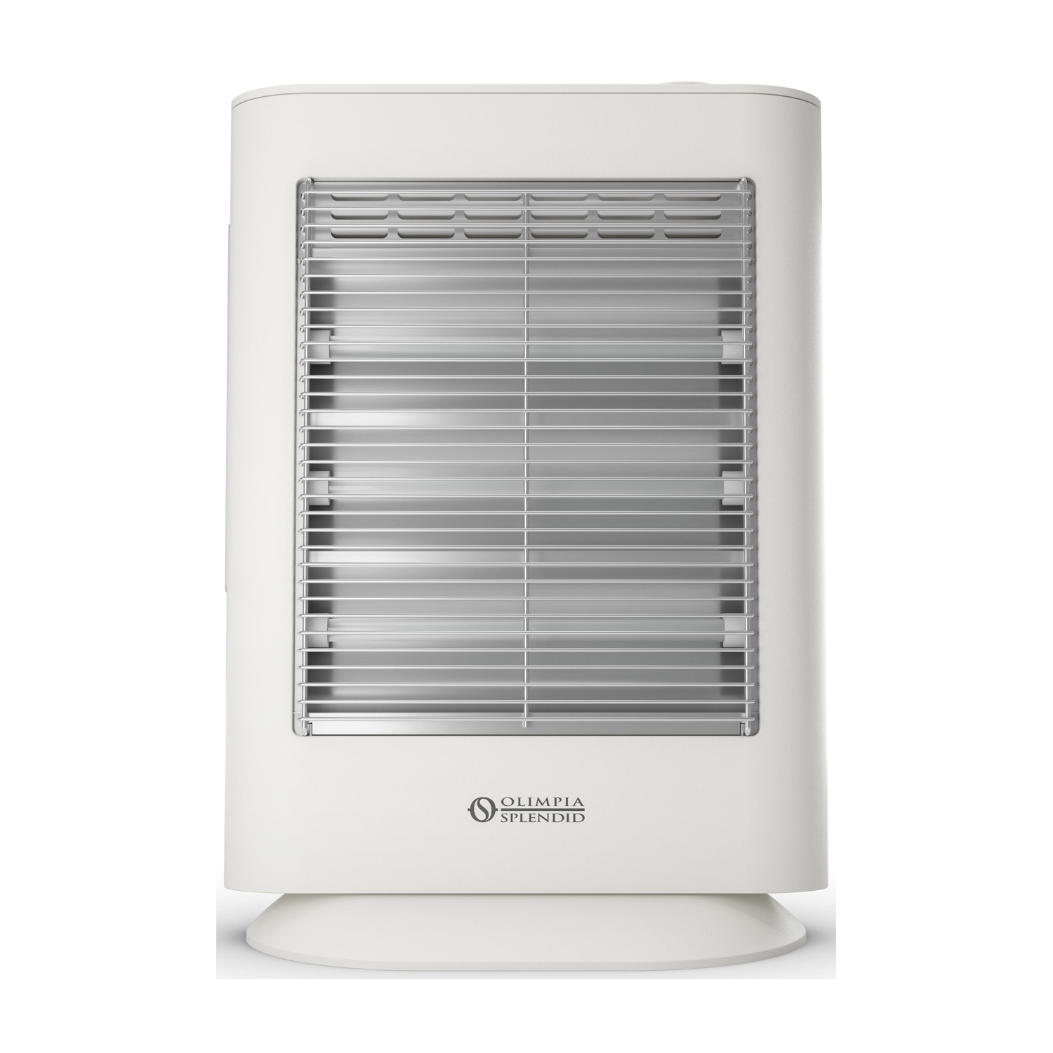 Un termoventilatore elettrico bianco con griglia metallica. Il marchio 'Olimpia Splendid' è visibile.