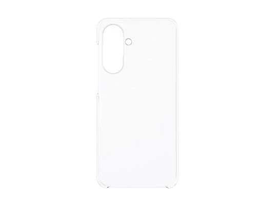 Una funda de teléfono blanca. Tiene un recorte para la cámara y un botón de encendido. El fondo es negro.