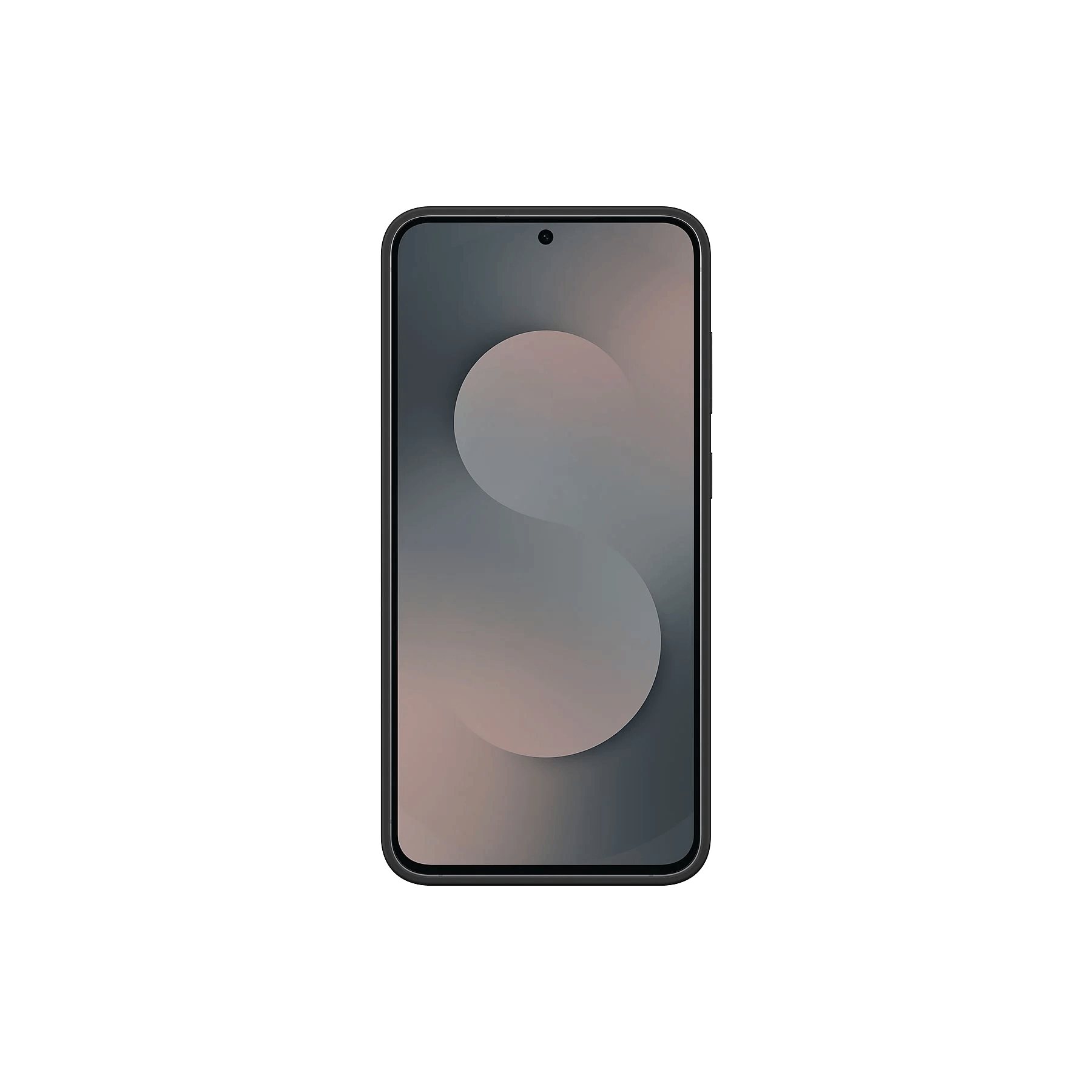 Un smartphone con pantalla gris y rosa degradado, sobre un fondo negro. El teléfono está centrado, y el fondo está vacío.