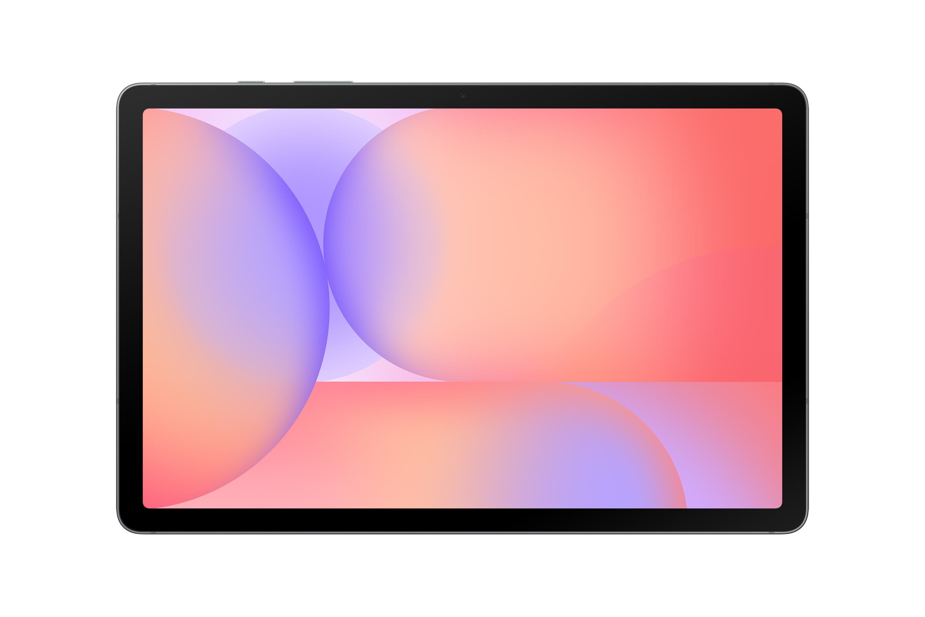 Tablet fekete háttérrel, képernyőn színes gradiens gömbök láthatók. A szürke keret veszi körül.