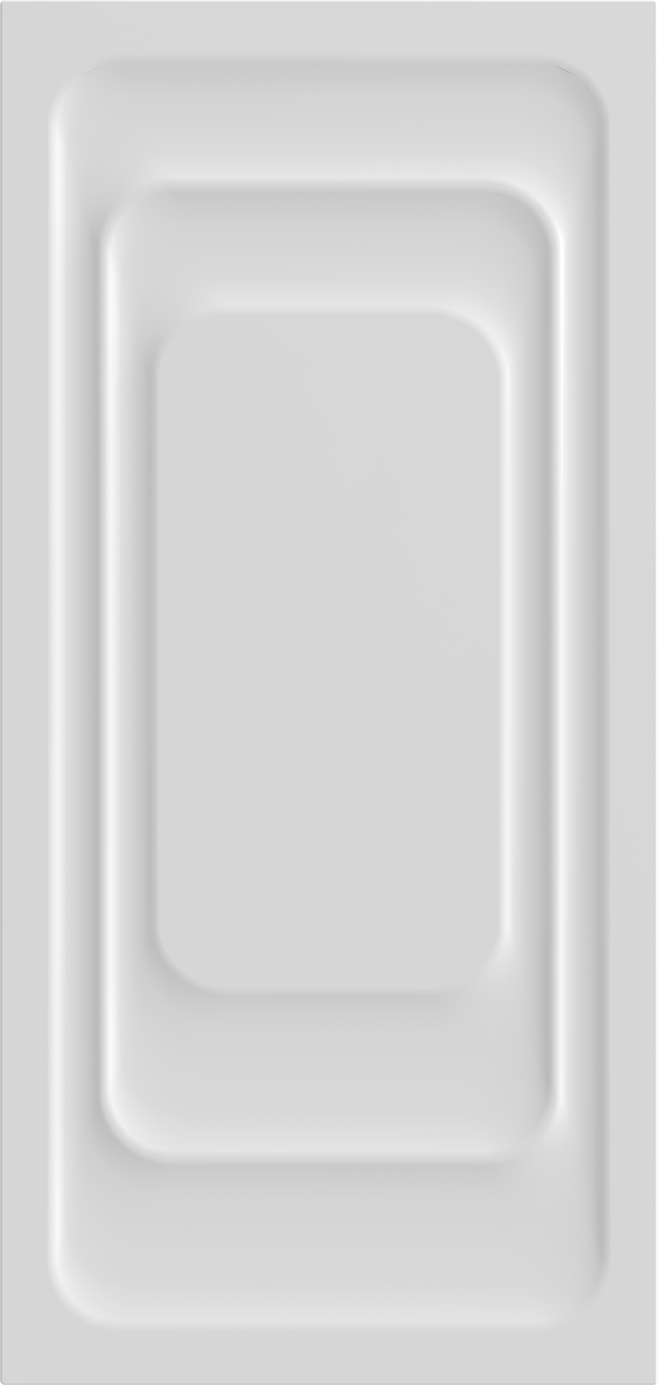 Biała, prostokątna powierzchnia z zaokrąglonymi rogami. Widoczne są trzy zagnieżdżone prostokątne ramki, każda z miękkimi krawędziami.