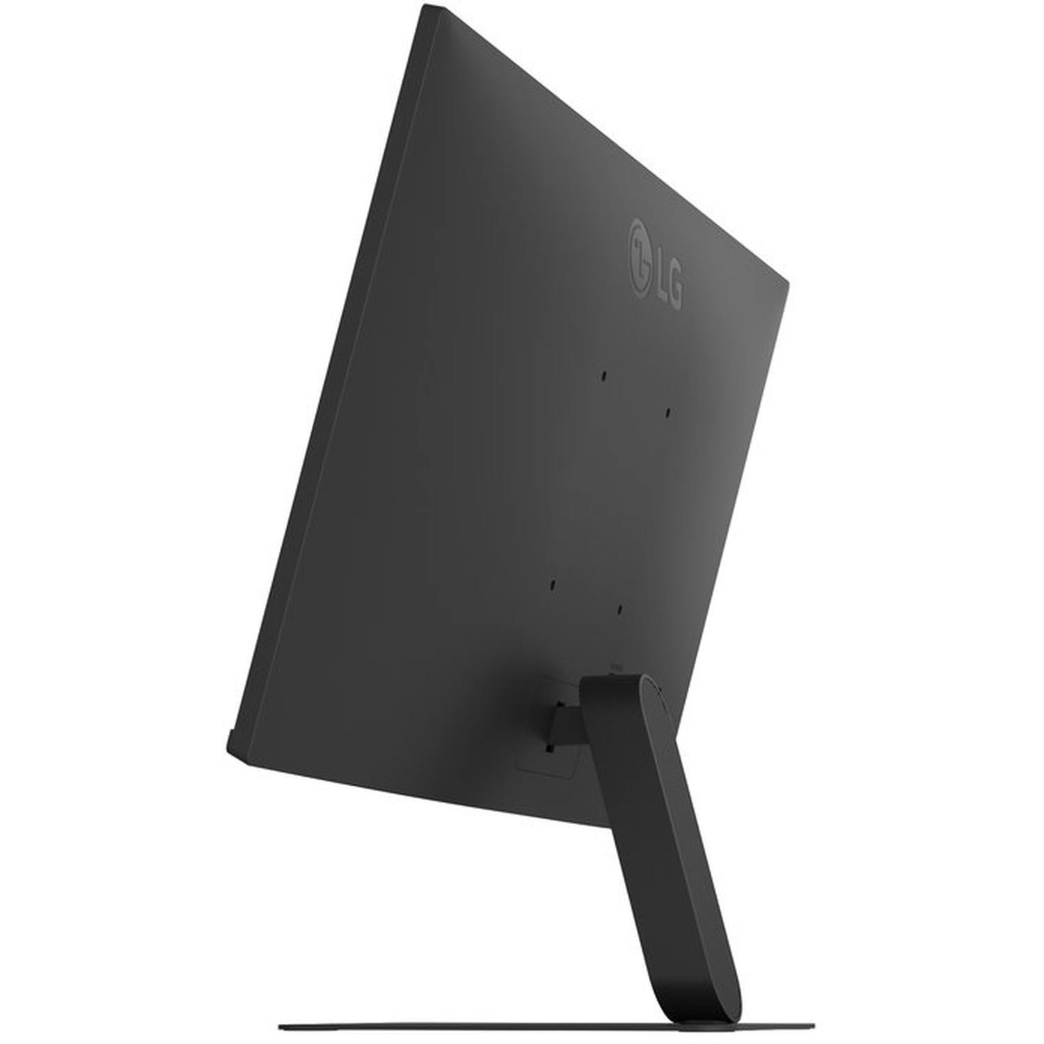 A black computer monitor, with the LG logo visible. It's angled, showing the back and stand. The background is white.