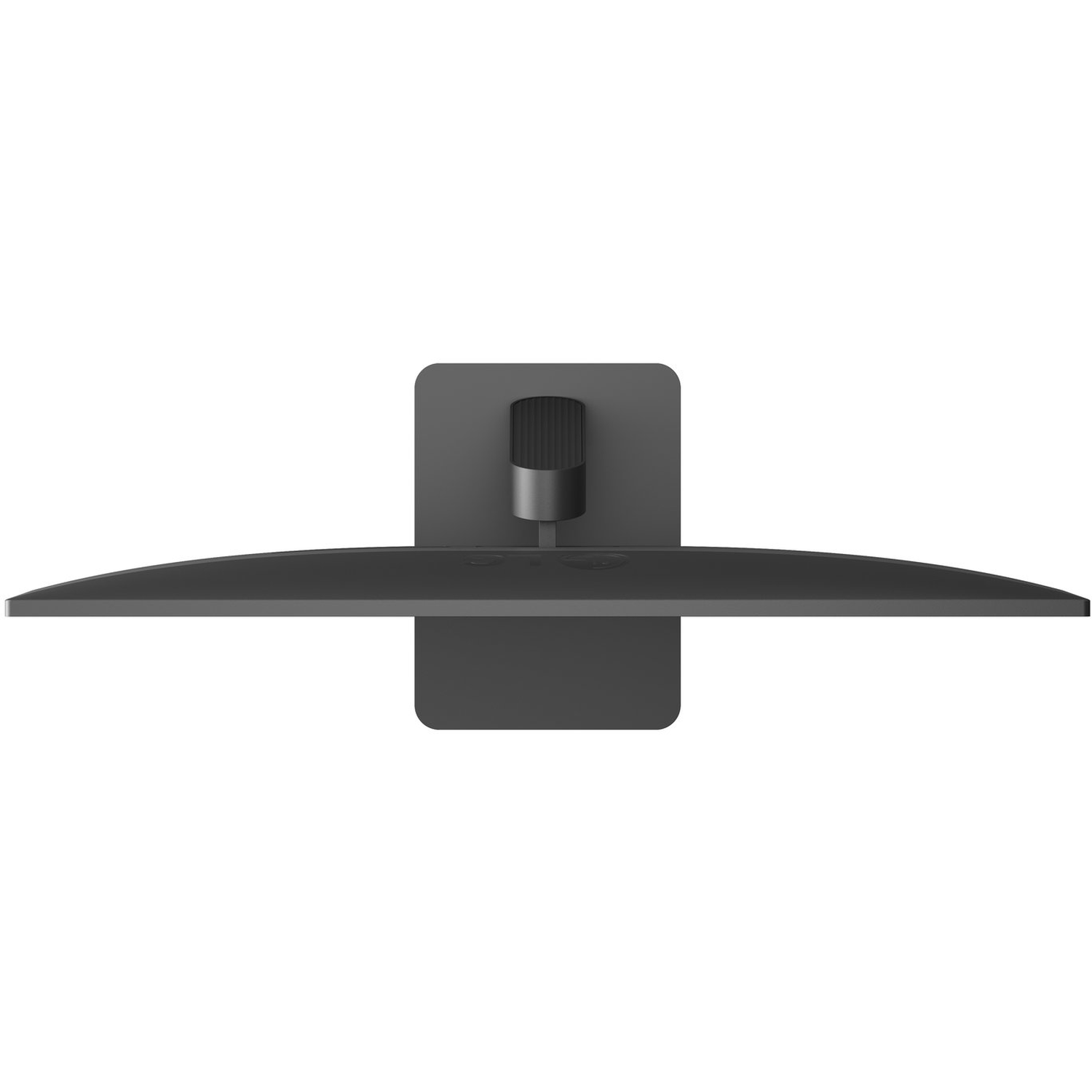 Overhead view of a dark gray computer monitor. The monitor is on a dark gray stand, against a white background.