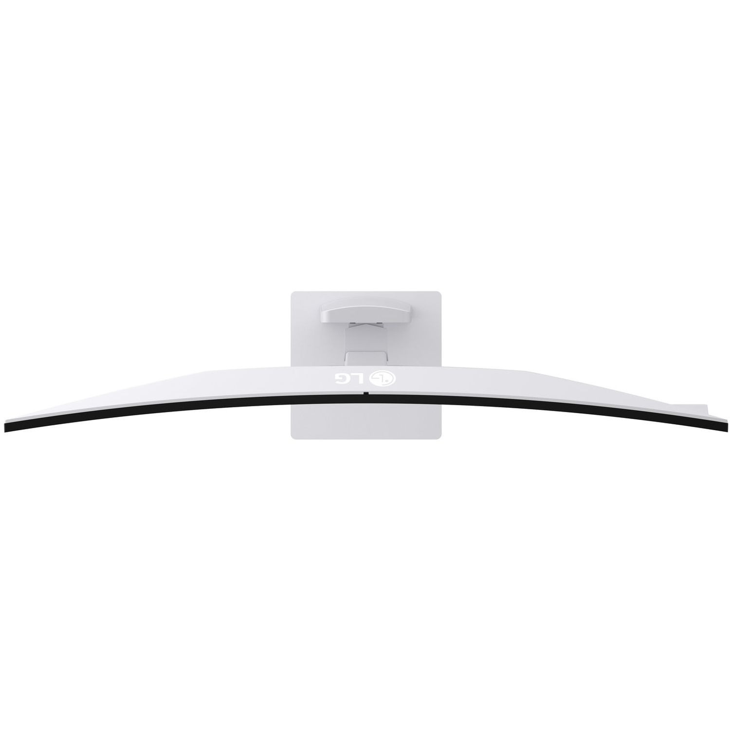 Top-down view of a white LG curved monitor. It has a black border and a white stand with the LG logo visible.