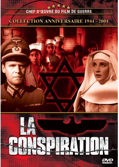 Filmposter met een soldaat, een non en anderen. Een Davidster en de titel 'La Conspiration' zijn zichtbaar.