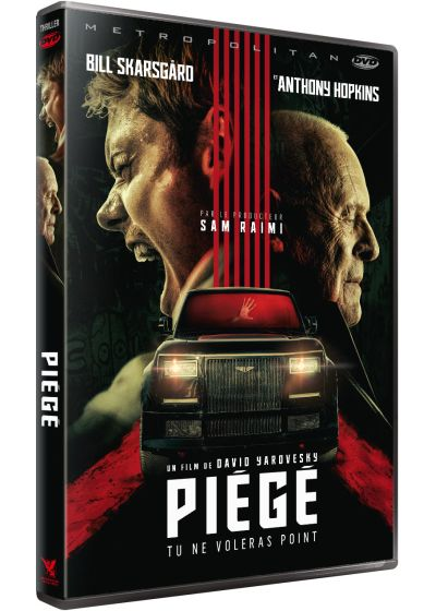 Couverture DVD avec les acteurs Bill Skarsgård et Anthony Hopkins. Une voiture avec une empreinte de main au centre.