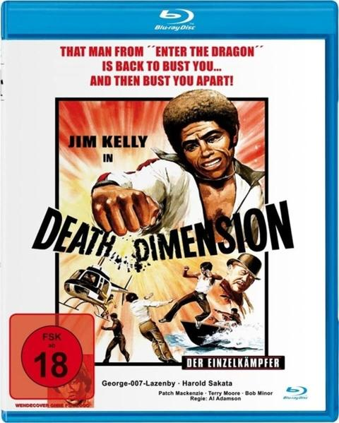 Filmposter für "Death Dimension" mit Jim Kelly. Mit Hubschrauber und Actionszenen, mit einer FSK 18-Bewertung.