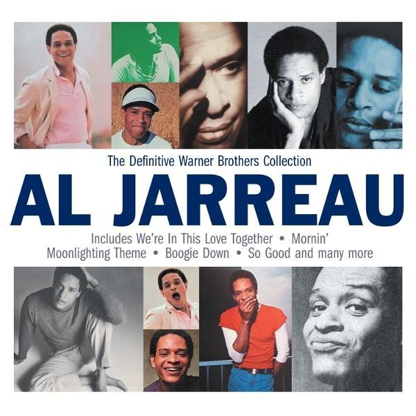 Albumcover mit Al Jarreau in mehreren Bildern, Text lautet 'The Definitive Warner Brothers Collection' und Songtitel.