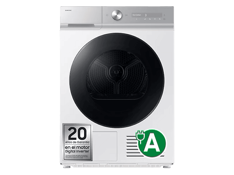 Secadora bomba de calor - Samsung Bespoke AI DV90DB8845GHU3, 9 Kg, 19 programas, OptimalDry A, Blanco