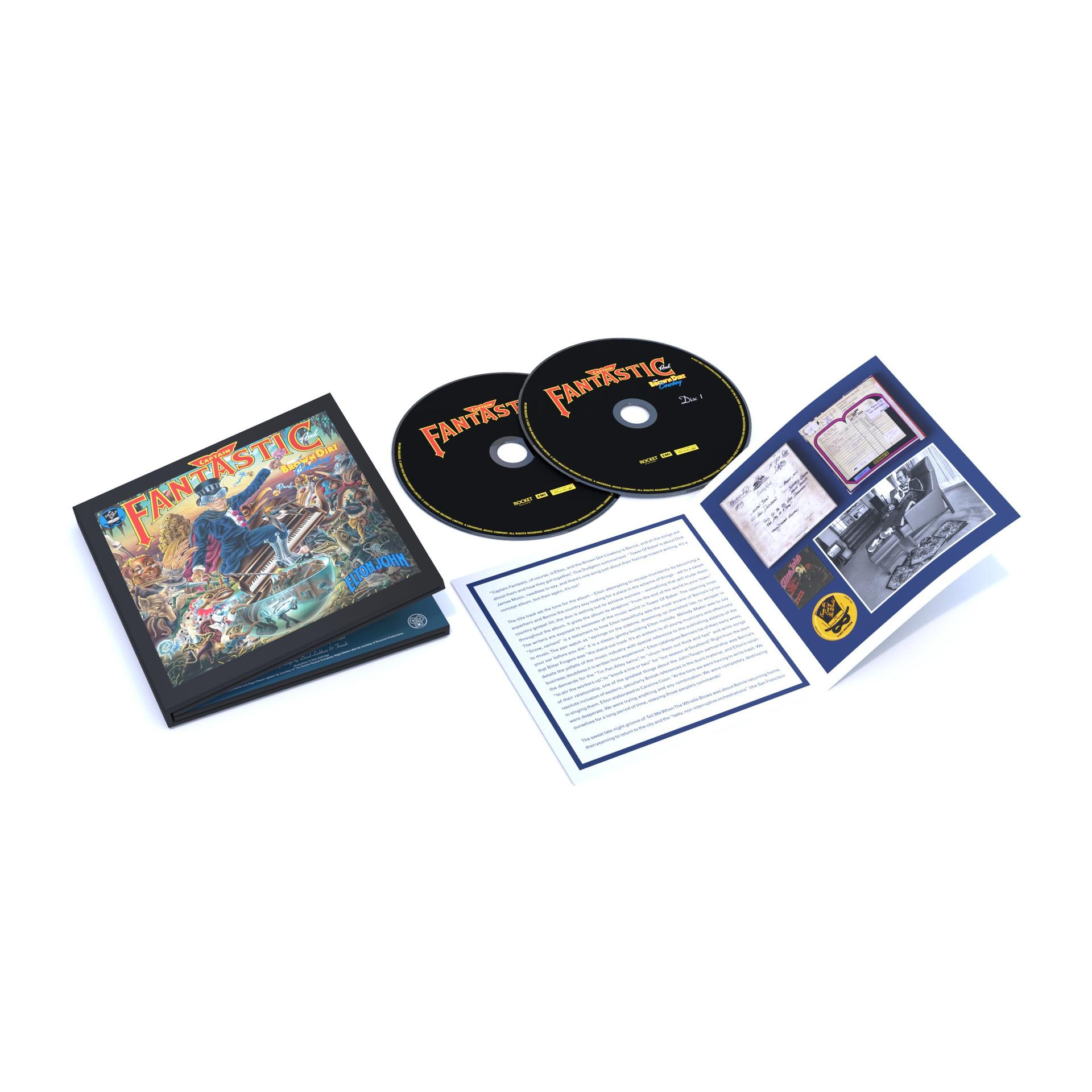 Coffret album avec deux CD, un livret et des encarts. La couverture de l'album présente une illustration fantastique.