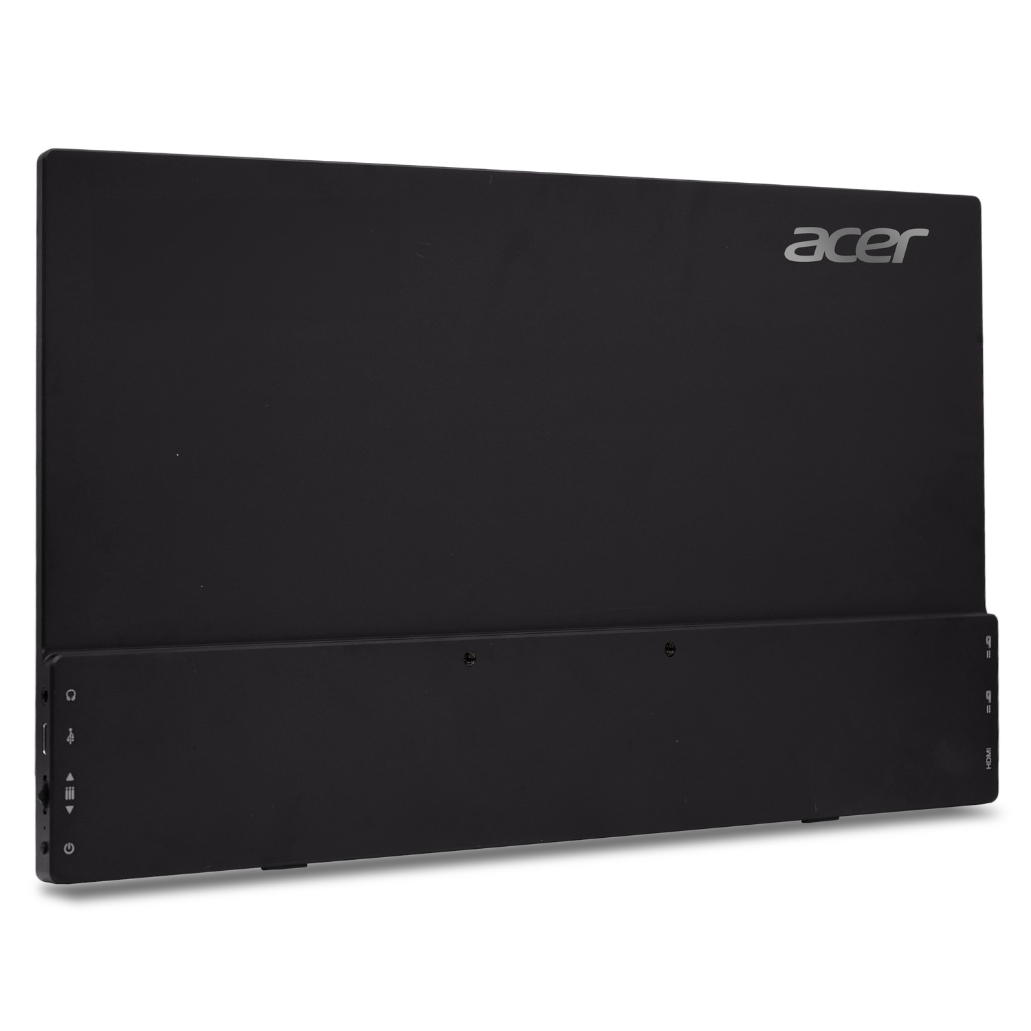 Moniteur Acer noir avec le logo Acer. Le moniteur possède plusieurs ports en bas et sur le côté.