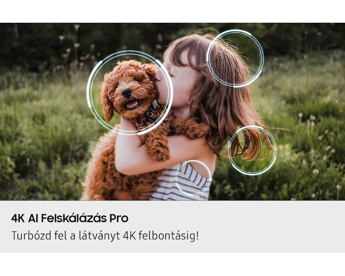 Egy kislány megölel egy kiskutyát. A kiskutya barna. Zöld füves mezőn vannak. A lány csíkos inget visel.