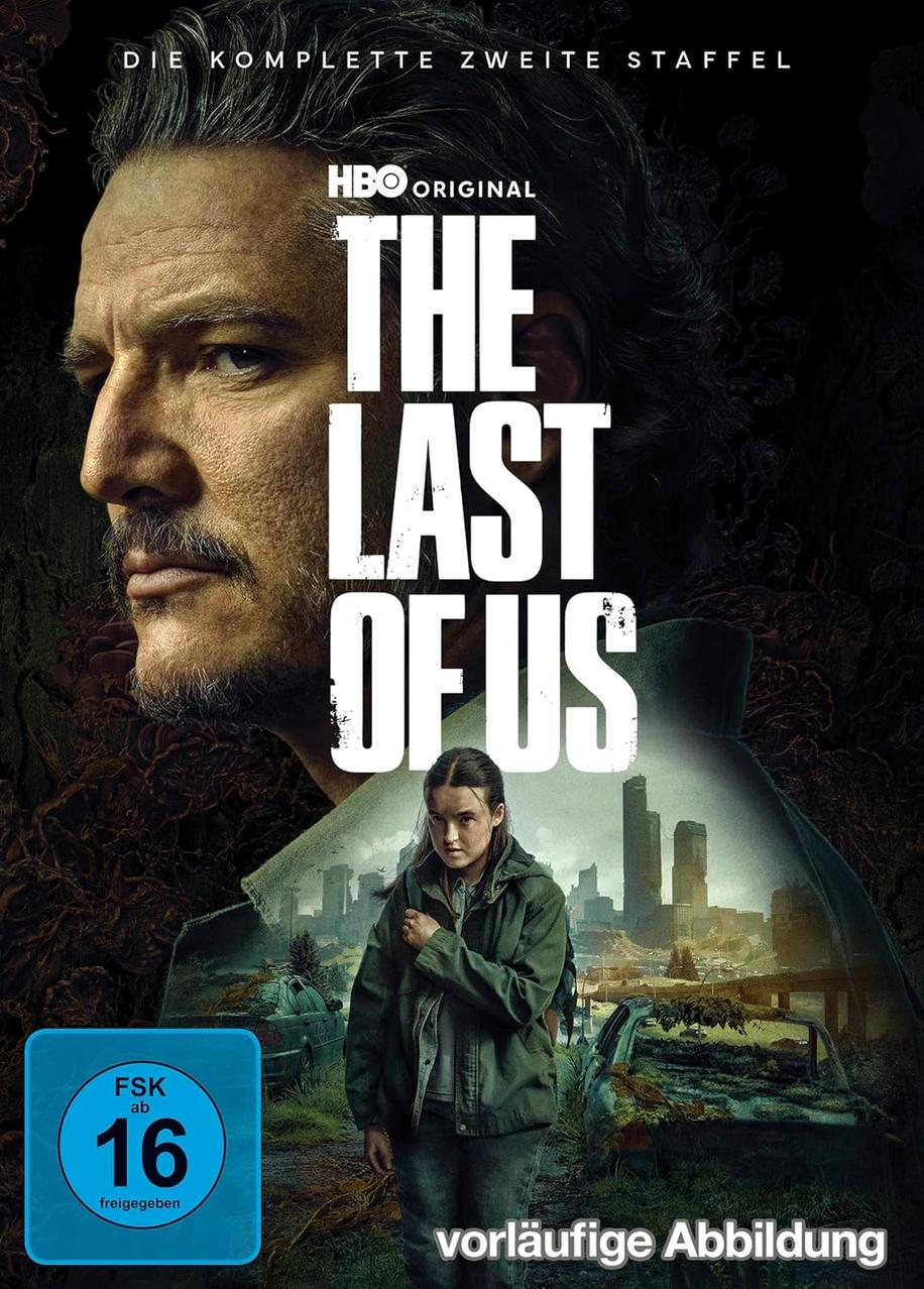 Poster für 'The Last of Us' mit zwei Charakteren, einer Stadt im Hintergrund und Text auf Deutsch. Ein FSK 16 Logo ist vorhanden.