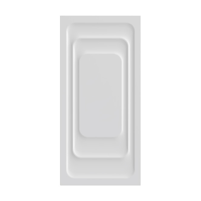 Fehér téglalap alakú panel három egymásba ágyazott téglalap alakú kerettel. A középső téglalap enyhén kiemelkedik.