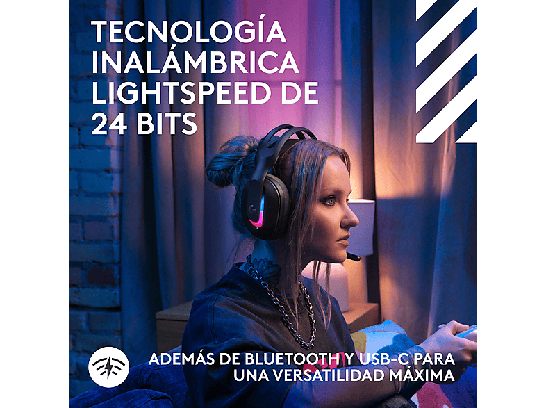 Auriculares gaming - Logitech G A20 X Lightspeed, Bluetooth, PS5-XBOX-Switch-PC, Playsync, Micrófono extraíble, Personalizable, Lightsync, Negro – imagen 2