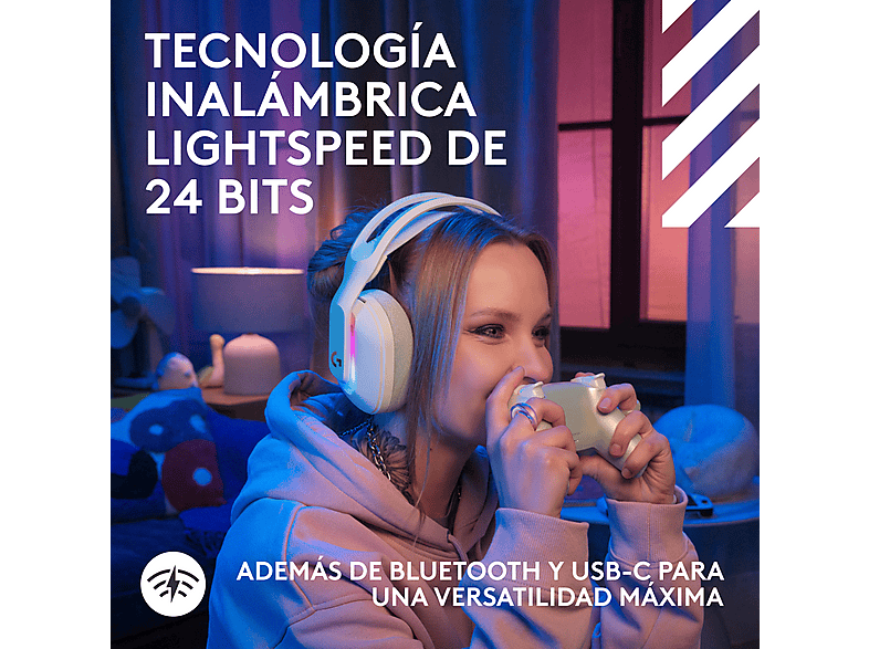 Auriculares gaming - Logitech G A20 X Lightspeed, Bluetooth, PS5-XBOX-Switch-PC, Playsync, Micrófono extraíble, Personalizable, Lightsync, Blanco – imagen 2