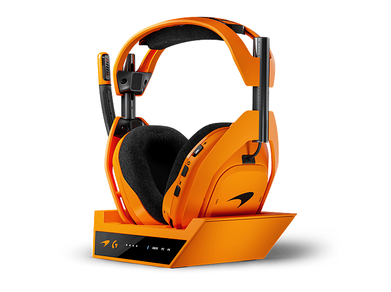 Auriculares gaming - Logitech G A50 X MCLAREN, Estación base, Multidispositivo, HDMI 4K, Lightspeed, Micrófono, PC-MAC-PS-XBOX, Bluetooth, Naranja