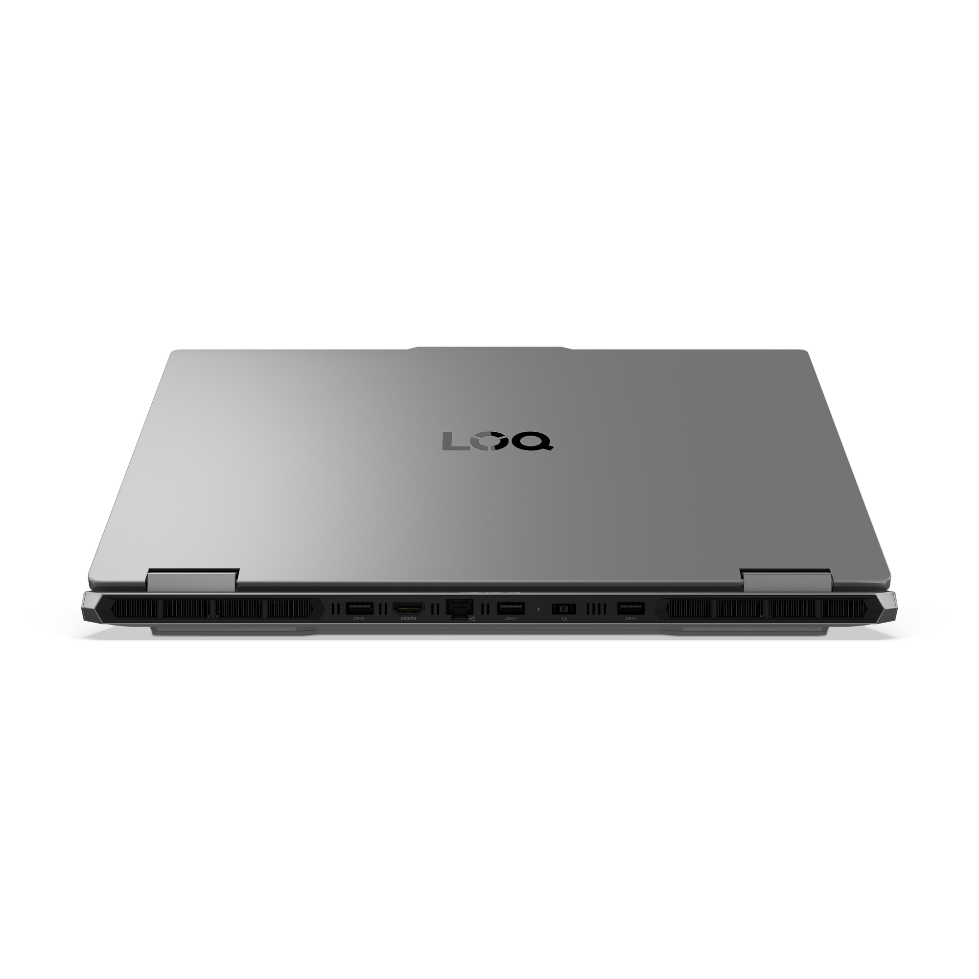 Ein silberner Laptop mit dem Logo 'LQA' vor schwarzem Hintergrund. Anschlüsse sind am unteren Rand sichtbar.