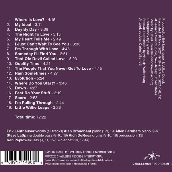 Albumcover mit Titelliste, Credits und Labelinformationen. Lila Hintergrund. Text ist weiß. Barcode unten links.