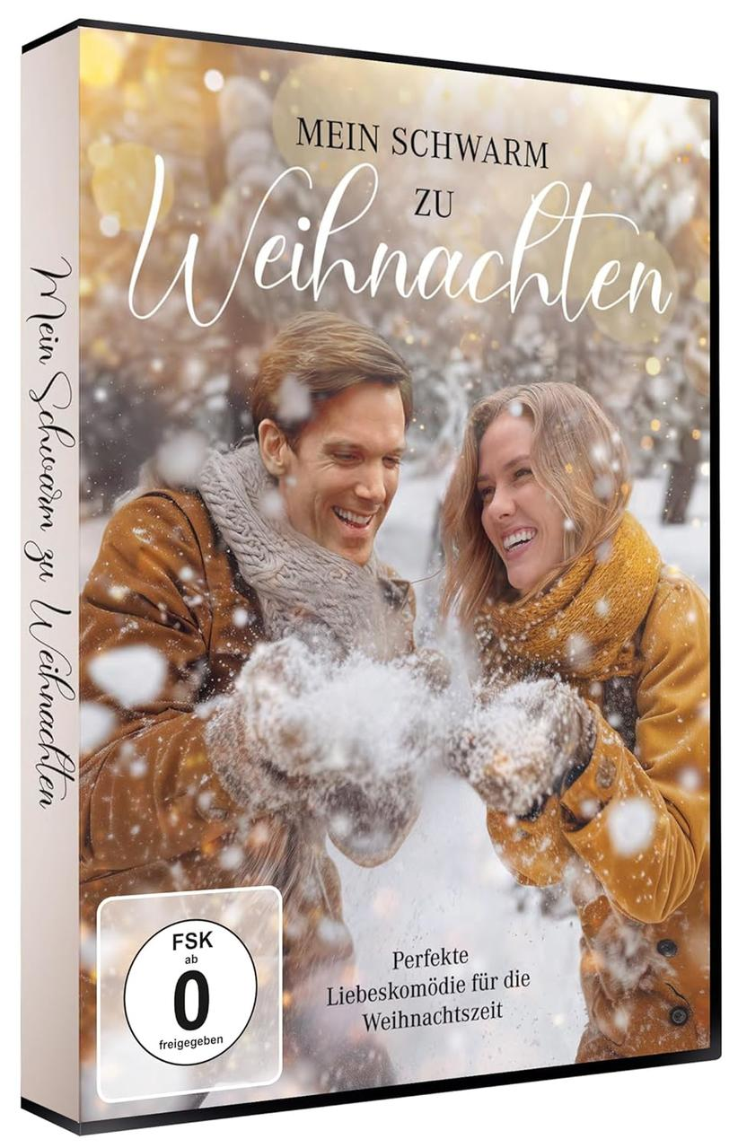 DVD-Cover: Ein Paar wirft Schnee. Titel: Mein Schwarm zu Weihnachten. Schneeflocken fallen. Bewertung: FSK ab 0.