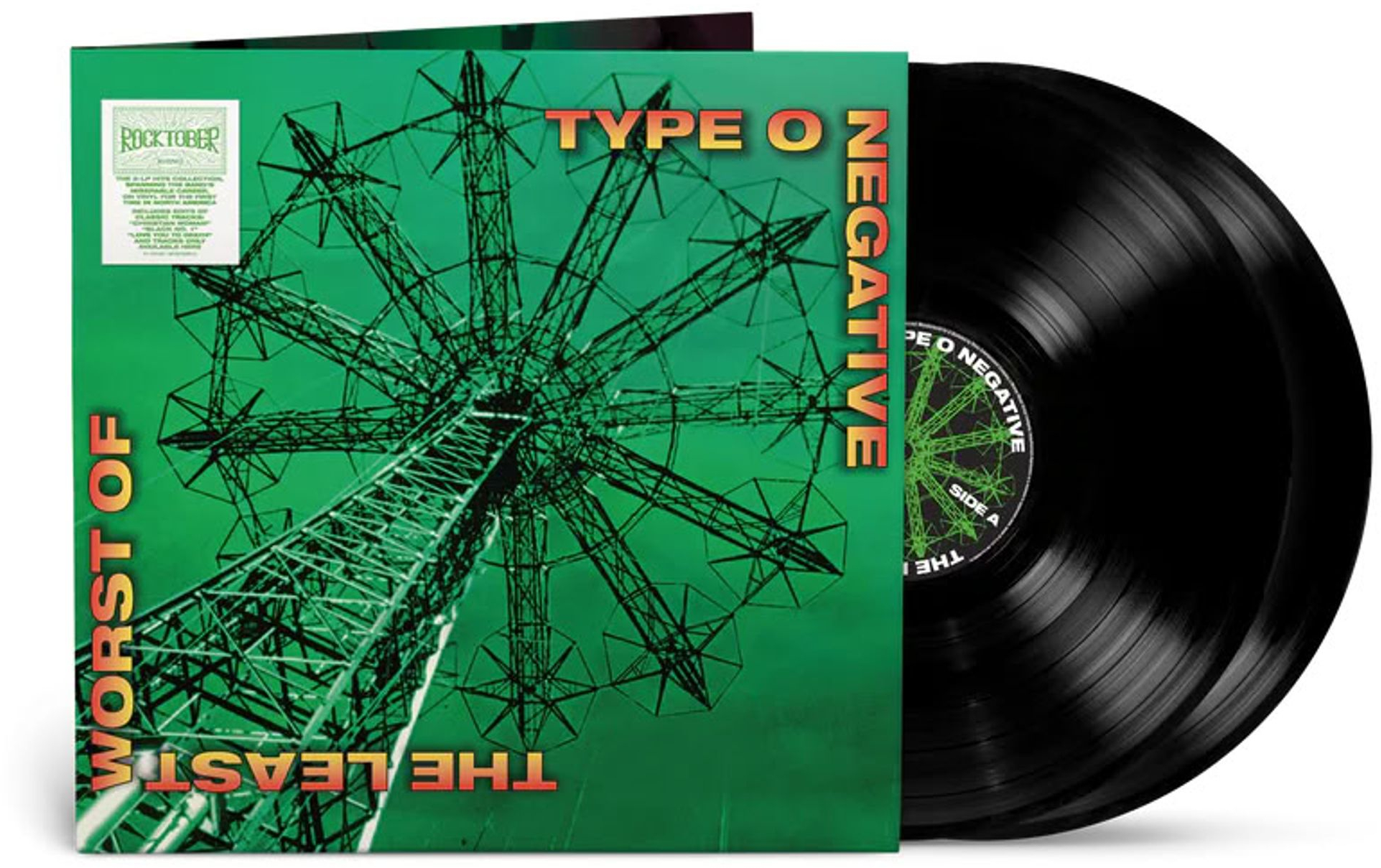 A Type O Negative album borítója. Zöld háttér szerkezettel. Fekete bakelit lemez látható jobbra.
