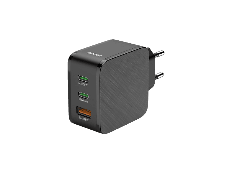 HAMA 2XC 2x USB-C, 1x USB-A Schnellladegerät Universal 65 W, Schwarz