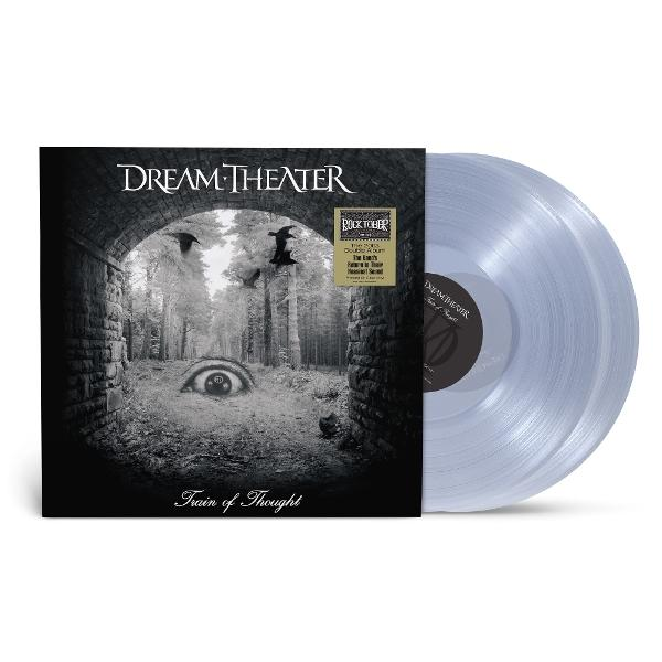 Dream Theater album, "Train of Thought", szemmel az alagútban, madarakkal, erdővel és egy átlátszó bakelit lemezzel.