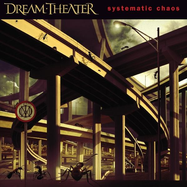 Album borító: Dream Theater, Systematic Chaos. Felüljárók hangyákkal. Egy közlekedési tábla. Sötét, baljós égbolt.