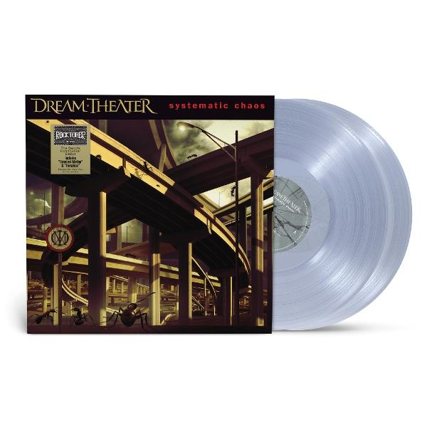 Dream Theater album borítója, 'Systematic Chaos', autópálya felüljáróval. Vinyl lemez jobbra. Hangyák az előtérben.