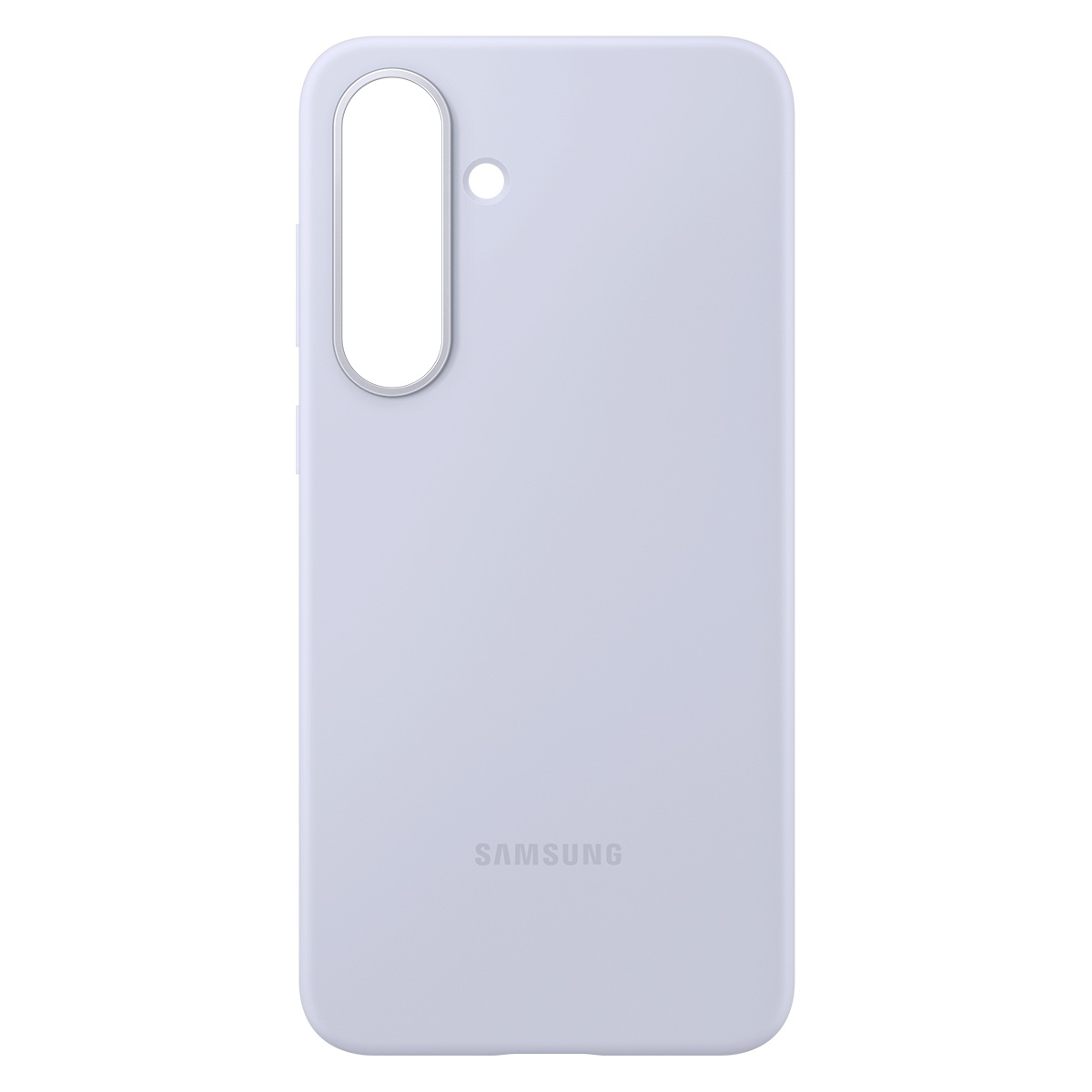 Açık mor bir Samsung telefon kılıfı. Kamera için bir kesik ve altta Samsung logosu var.