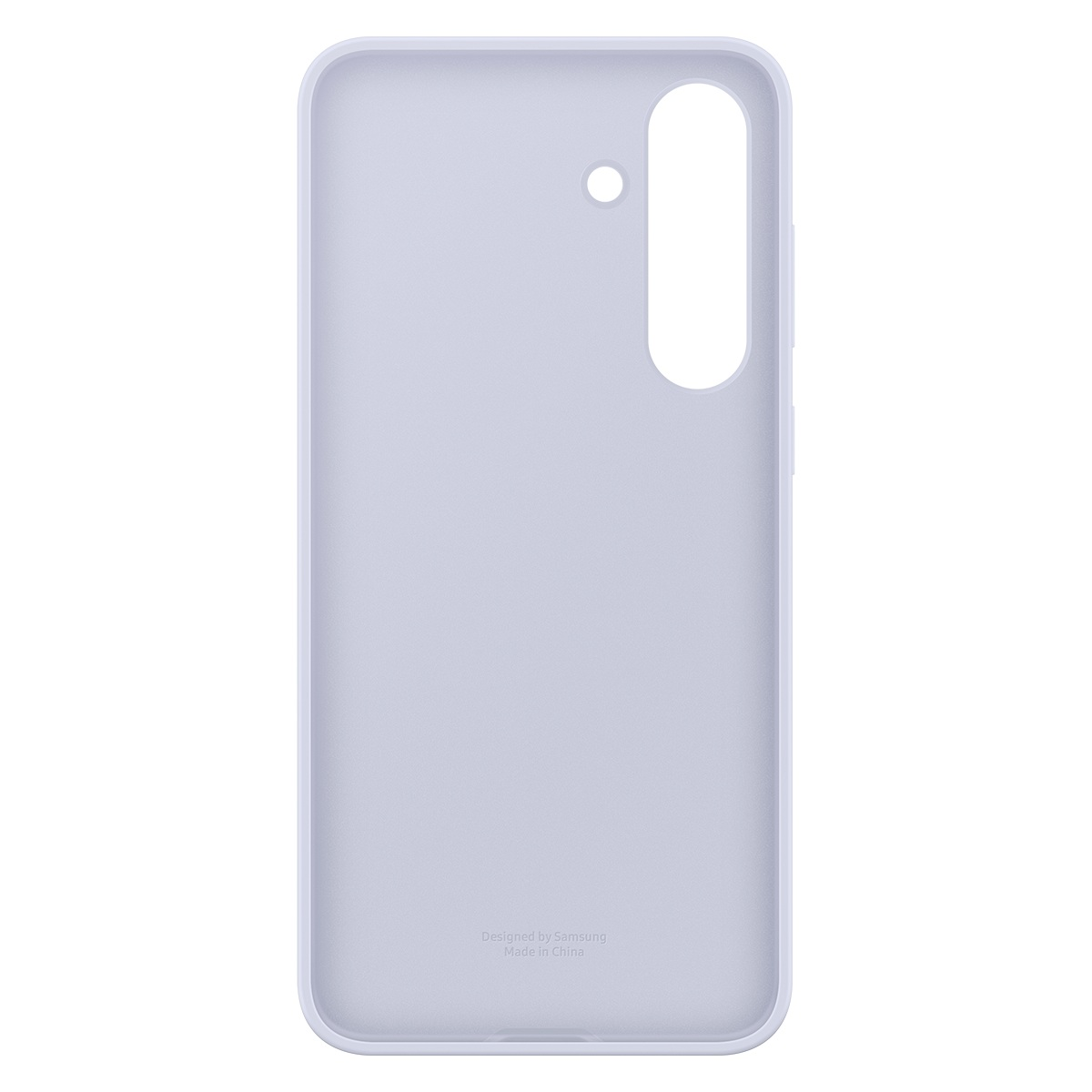 Açık mor bir telefon kılıfı. Kamera kesimi, flaş deliği ve Samsung logosu altta bulunuyor.