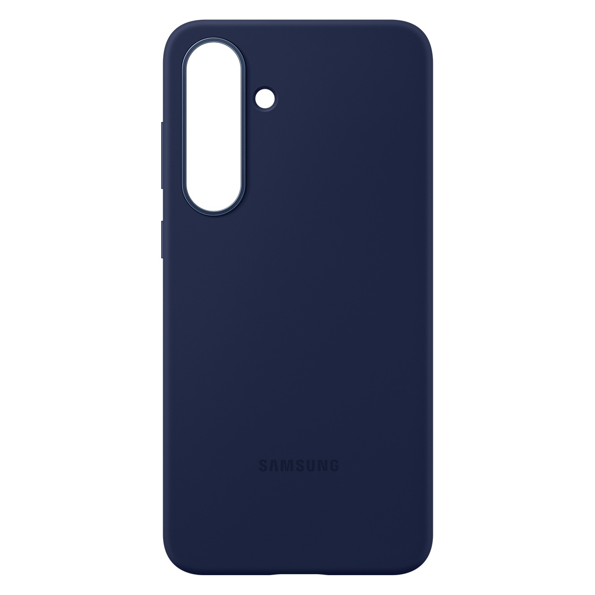 Kamera ve düğmeler için kesikleri olan lacivert bir telefon kılıfı. Samsung logosu altta.