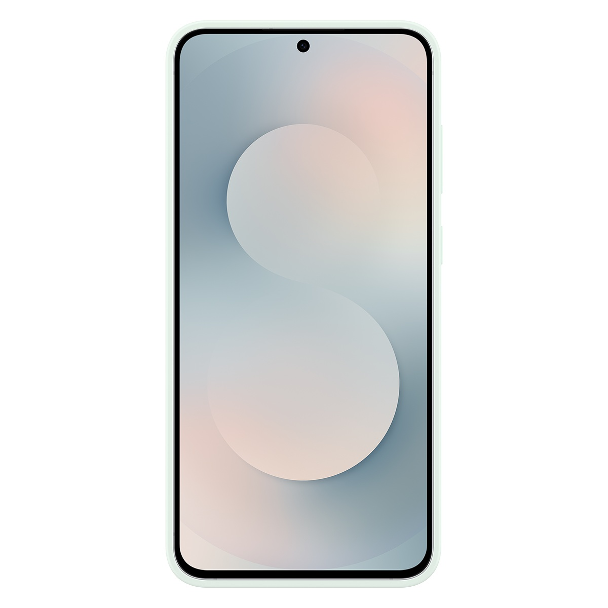 Açık yeşil çerçeveli bir akıllı telefon. Ekran, pastel renklerde daireler ve geçişlerden oluşan yumuşak, soyut bir tasarım sergiliyor.