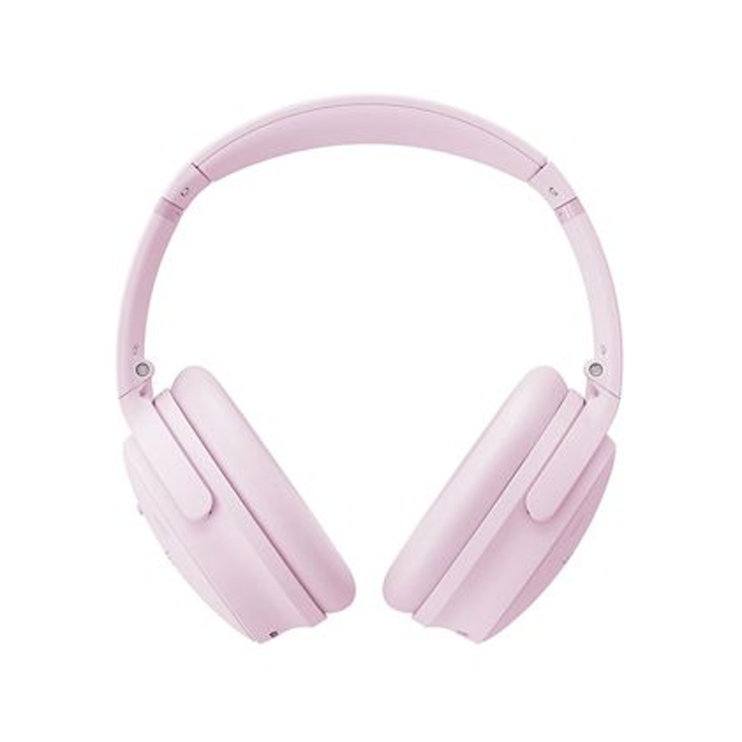 Un paio di cuffie rosa, viste frontalmente, con sfondo bianco. Le cuffie sono centrate e occupano la maggior parte dell'immagine.