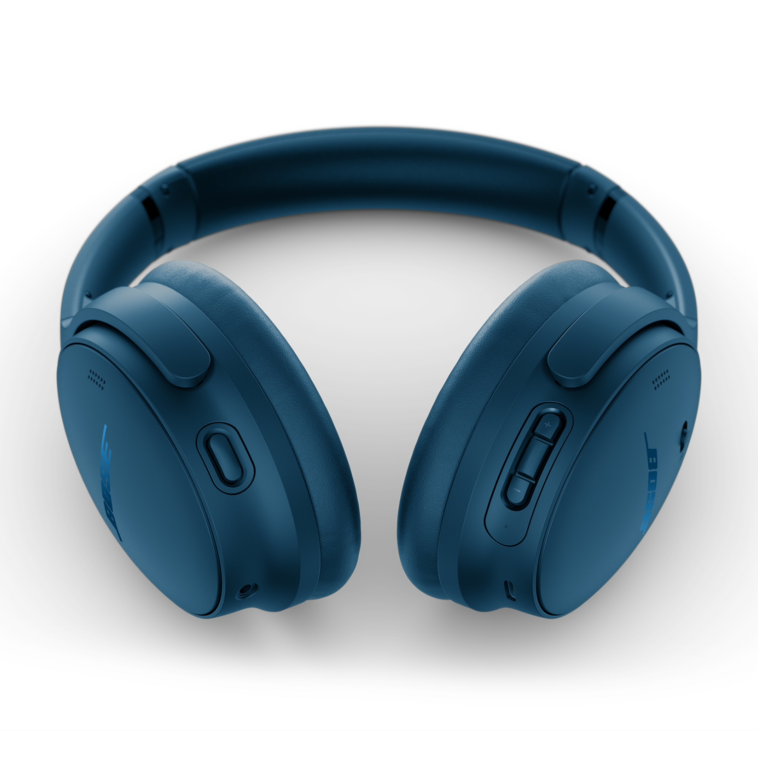 Cuffie Bose blu su sfondo bianco. Le cuffie sono aperte, mostrando i padiglioni e l'archetto.