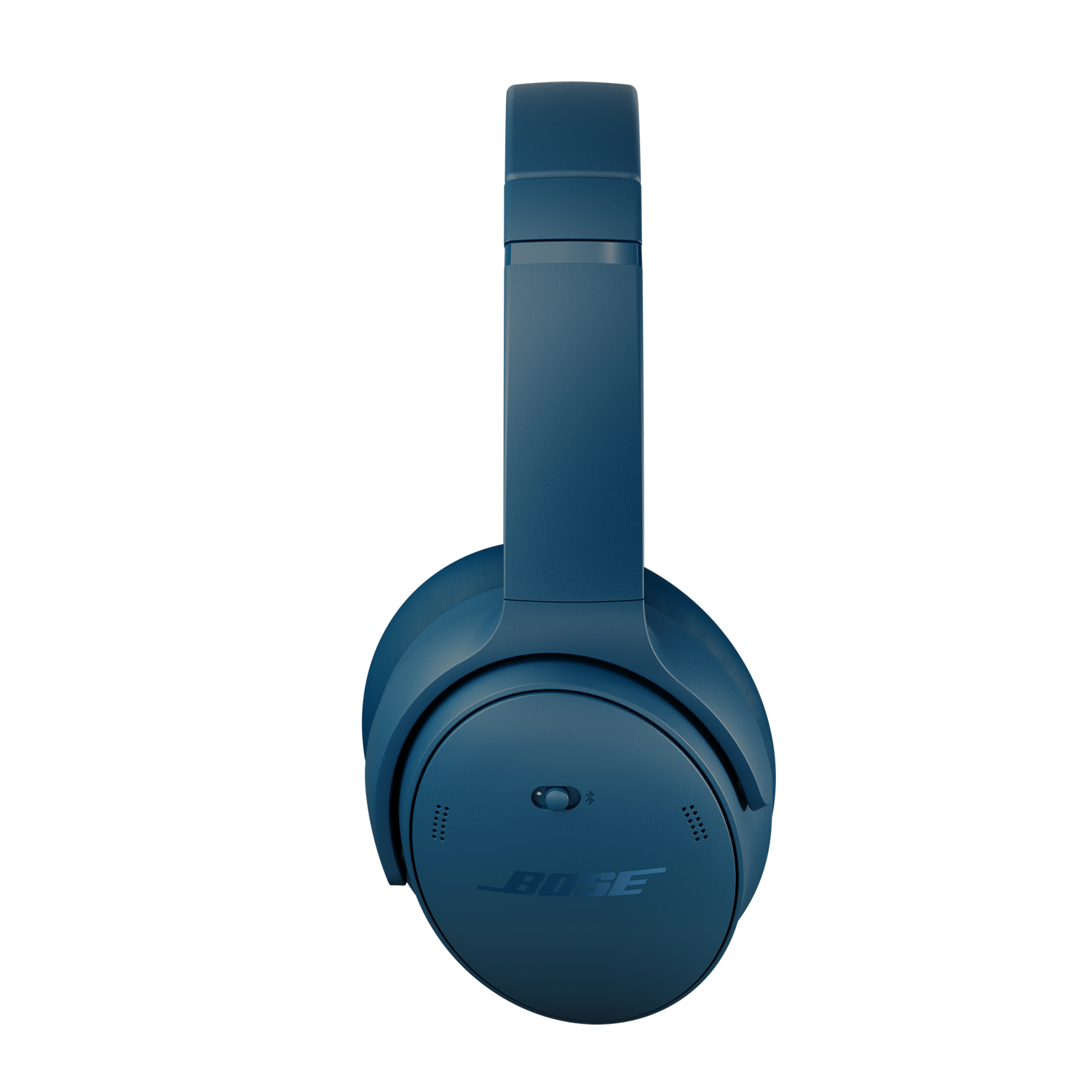 Cuffie Bose blu, centrate su sfondo bianco. Le cuffie sono in posizione verticale. Il logo è visibile.
